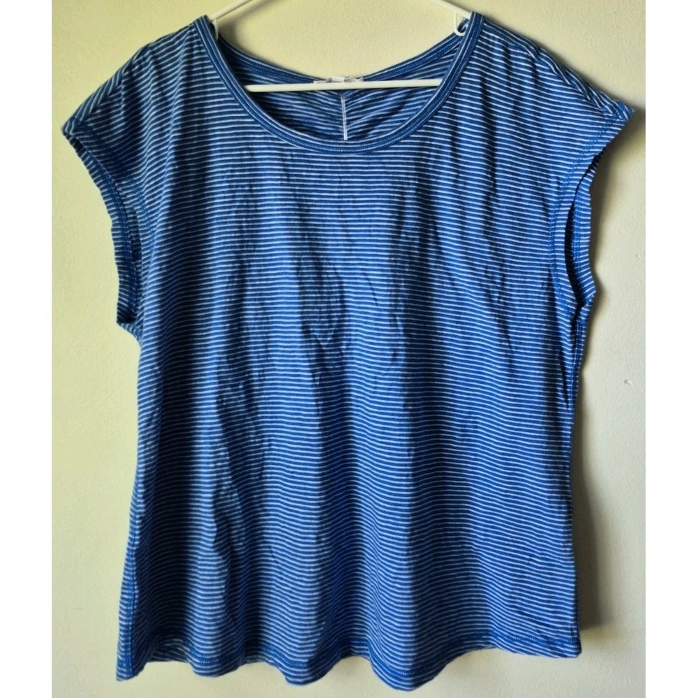 T by Talbots T-Shirt Women's XL Blue Coastal Stripe 100% Cotton Cap Sleeve